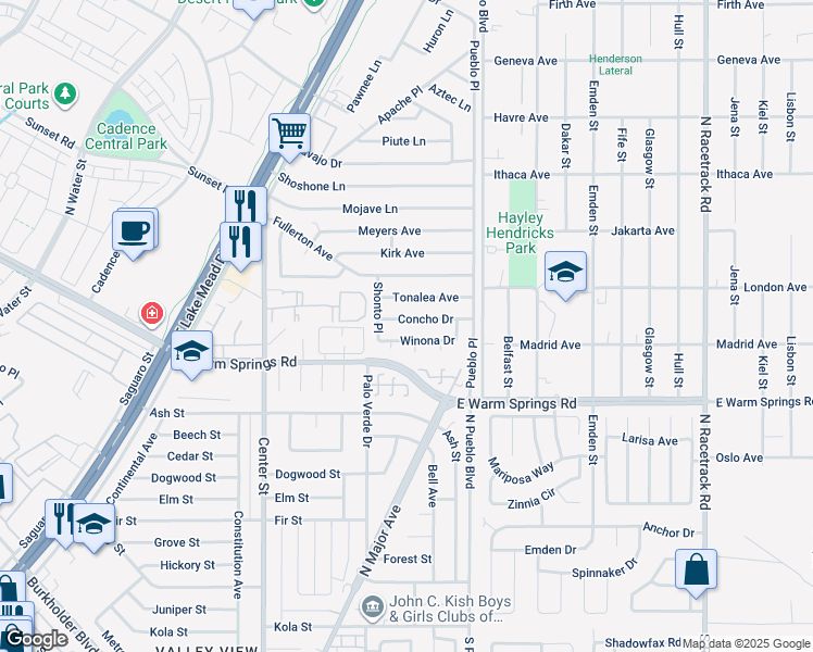 map of restaurants, bars, coffee shops, grocery stores, and more near 232 Concho Drive in Henderson