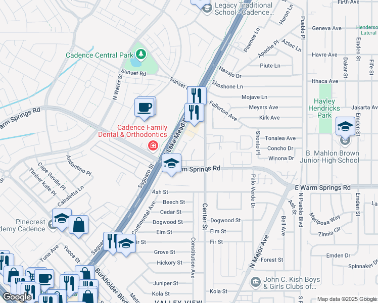 map of restaurants, bars, coffee shops, grocery stores, and more near 1055 Admiral Emblem Street in Henderson