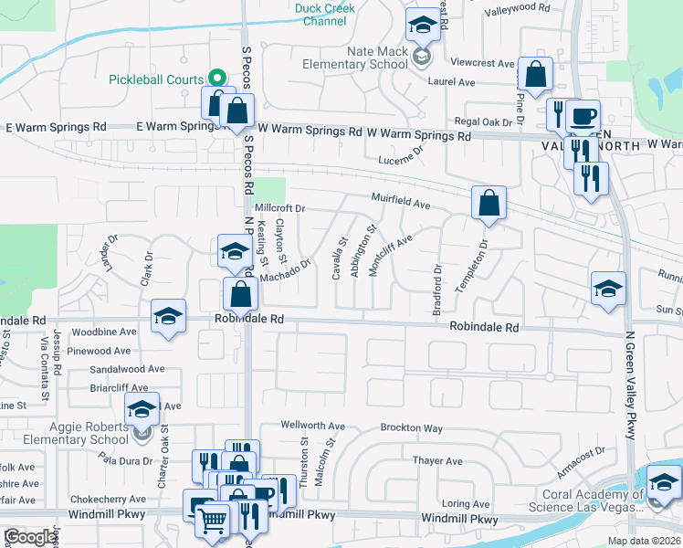 map of restaurants, bars, coffee shops, grocery stores, and more near 317 Cavalla Street in Henderson