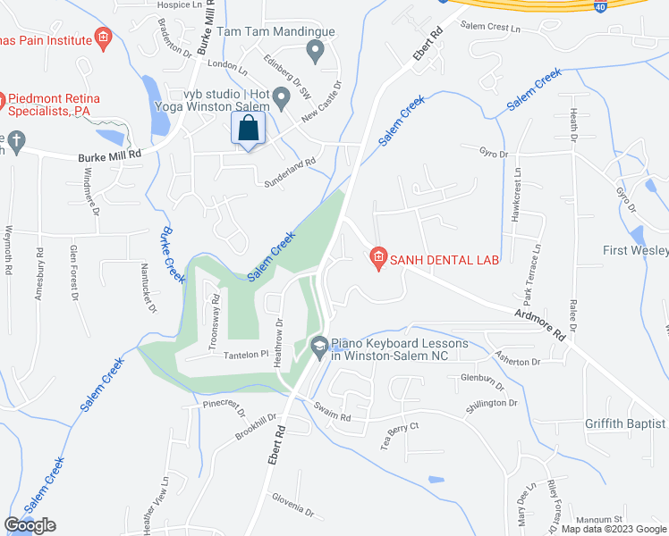 map of restaurants, bars, coffee shops, grocery stores, and more near 524 Ivy Glen Drive in Winston-Salem