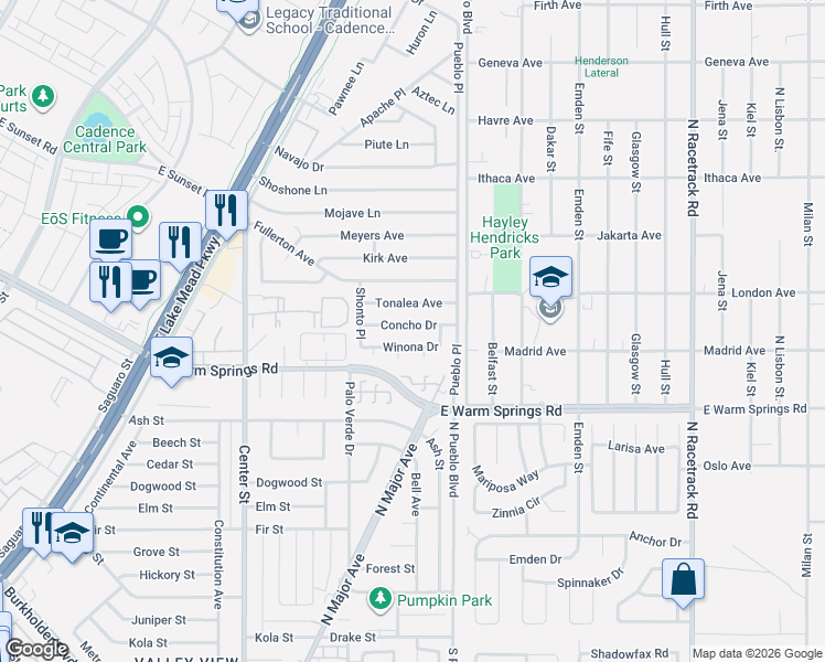 map of restaurants, bars, coffee shops, grocery stores, and more near 267 Winona Drive in Henderson