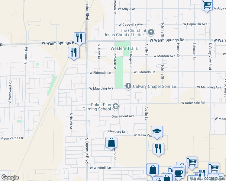 map of restaurants, bars, coffee shops, grocery stores, and more near 7639 Rafter Court in Las Vegas