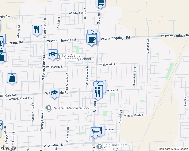map of restaurants, bars, coffee shops, grocery stores, and more near 6111 Walker Valley Court in Las Vegas