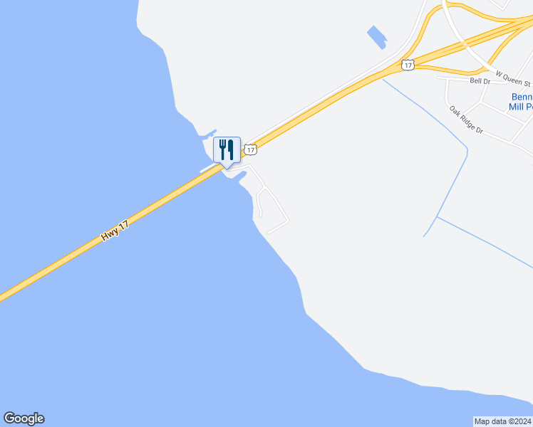 map of restaurants, bars, coffee shops, grocery stores, and more near 145 Wharf Landing Drive in Edenton