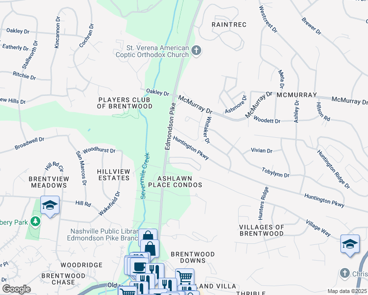 map of restaurants, bars, coffee shops, grocery stores, and more near 763 Huntington Parkway in Nashville