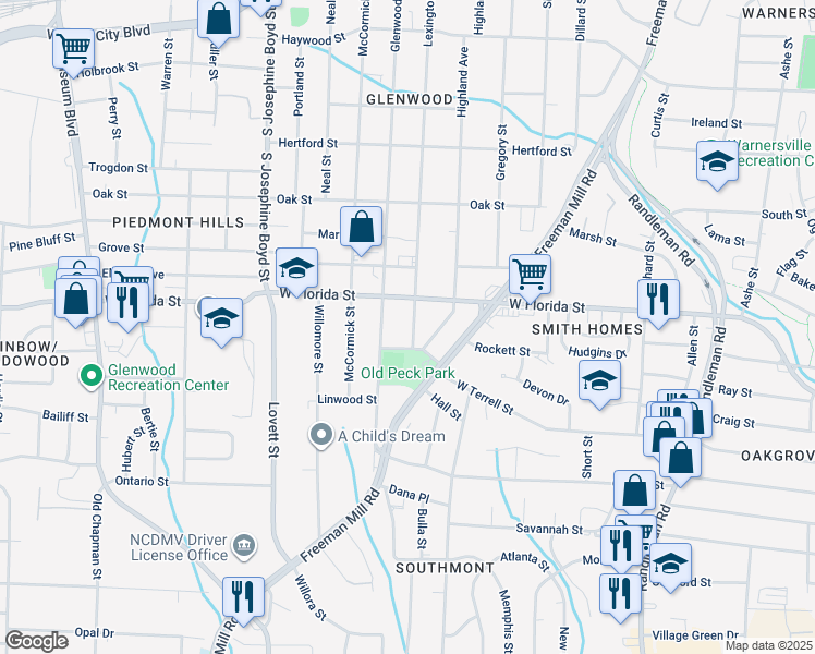 map of restaurants, bars, coffee shops, grocery stores, and more near 1512 Lexington Avenue in Greensboro
