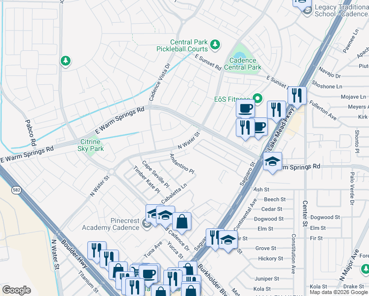 map of restaurants, bars, coffee shops, grocery stores, and more near 2 North Water Street in Henderson