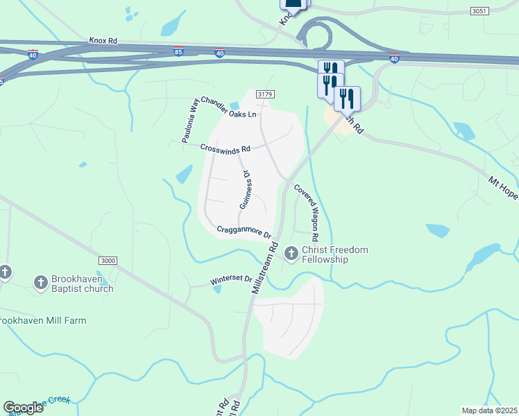 map of restaurants, bars, coffee shops, grocery stores, and more near 5304 Minion Court in McLeansville