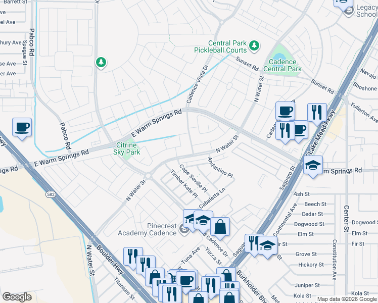 map of restaurants, bars, coffee shops, grocery stores, and more near 741 North Water Street in Henderson