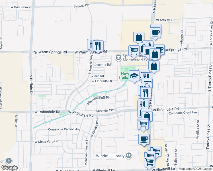 map of restaurants, bars, coffee shops, grocery stores, and more near 7229 Estonian Place in Las Vegas
