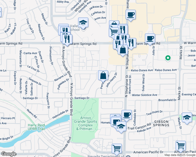 map of restaurants, bars, coffee shops, grocery stores, and more near 338 Teal Ridge Hills Drive in Henderson