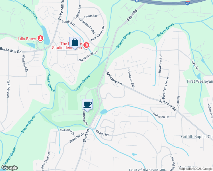 map of restaurants, bars, coffee shops, grocery stores, and more near 1889 Salem Bluff Drive in Winston-Salem