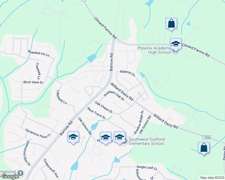map of restaurants, bars, coffee shops, grocery stores, and more near 4341 Southern Oak Drive in High Point