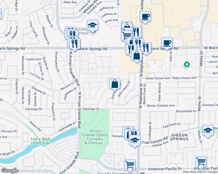 map of restaurants, bars, coffee shops, grocery stores, and more near 338 Teal Ridge Hills Drive in Henderson