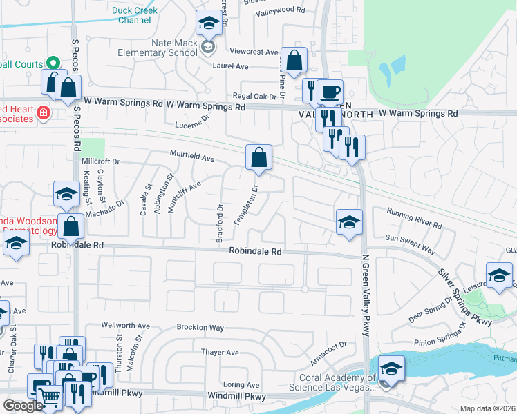 map of restaurants, bars, coffee shops, grocery stores, and more near 339 Hutchings Lane in Henderson
