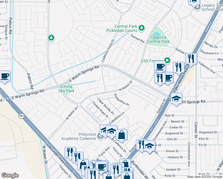 map of restaurants, bars, coffee shops, grocery stores, and more near 122 Corretto Corner Avenue in Henderson
