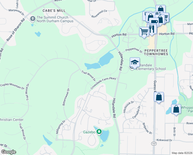 map of restaurants, bars, coffee shops, grocery stores, and more near 1005 Laurelwood Drive in Durham