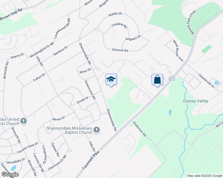 map of restaurants, bars, coffee shops, grocery stores, and more near 5316 Shannondale Road in Knoxville