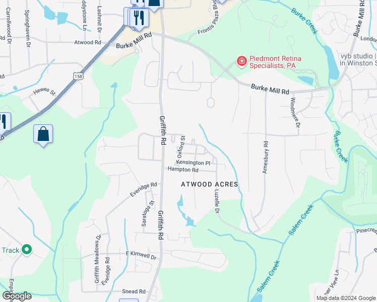 map of restaurants, bars, coffee shops, grocery stores, and more near 3225 Manchester Avenue in Winston-Salem