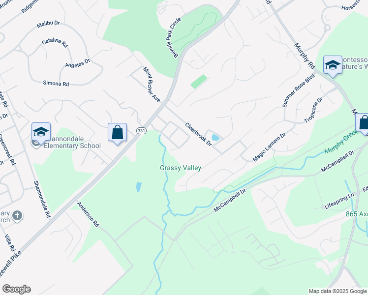 map of restaurants, bars, coffee shops, grocery stores, and more near 4714 King George Way in Knoxville