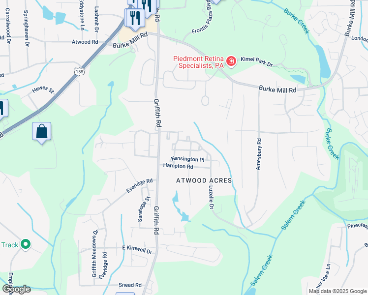 map of restaurants, bars, coffee shops, grocery stores, and more near 3225 Manchester Avenue in Winston-Salem