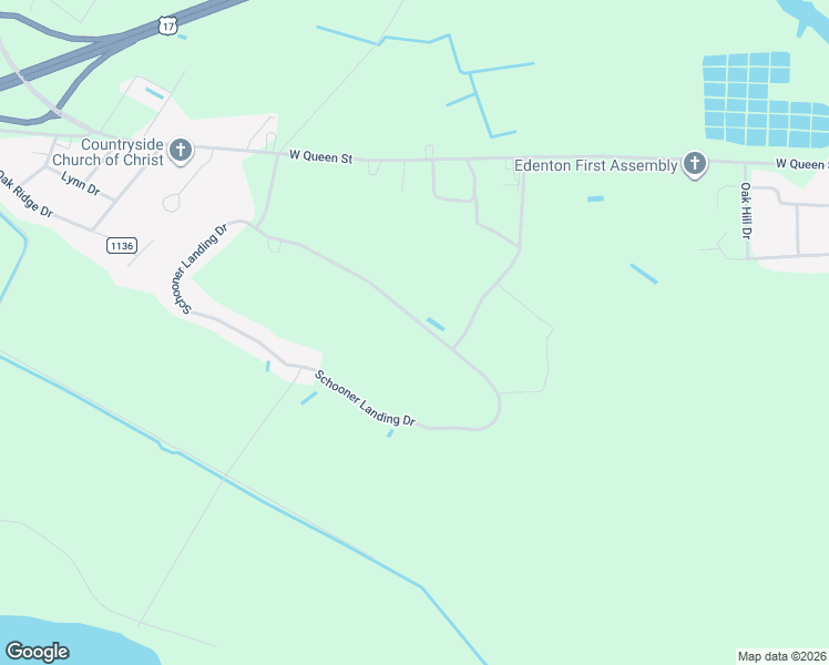 map of restaurants, bars, coffee shops, grocery stores, and more near 305 Schooner Landing Drive in Edenton