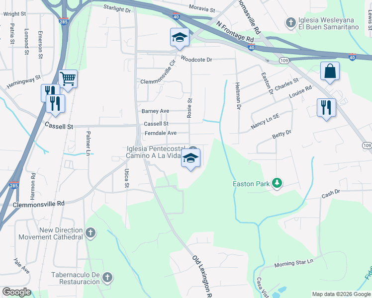 map of restaurants, bars, coffee shops, grocery stores, and more near 828 Elon Street in Winston-Salem