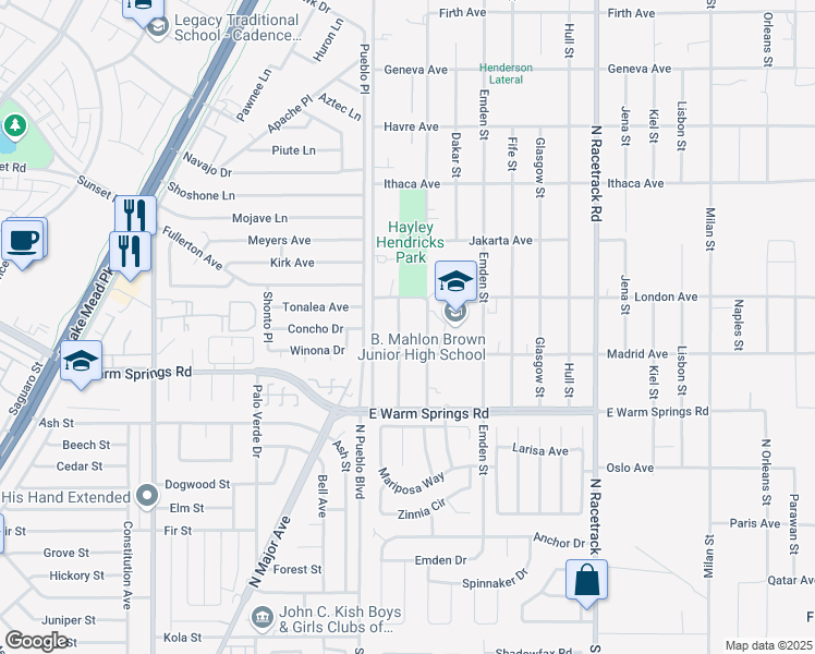 map of restaurants, bars, coffee shops, grocery stores, and more near 311 Belfast Street in Henderson