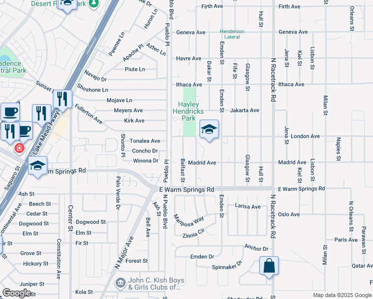 map of restaurants, bars, coffee shops, grocery stores, and more near 311 Belfast Street in Henderson