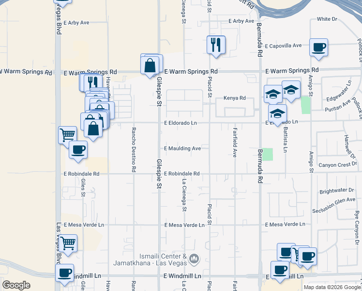 map of restaurants, bars, coffee shops, grocery stores, and more near 251 East Maulding Avenue in Las Vegas