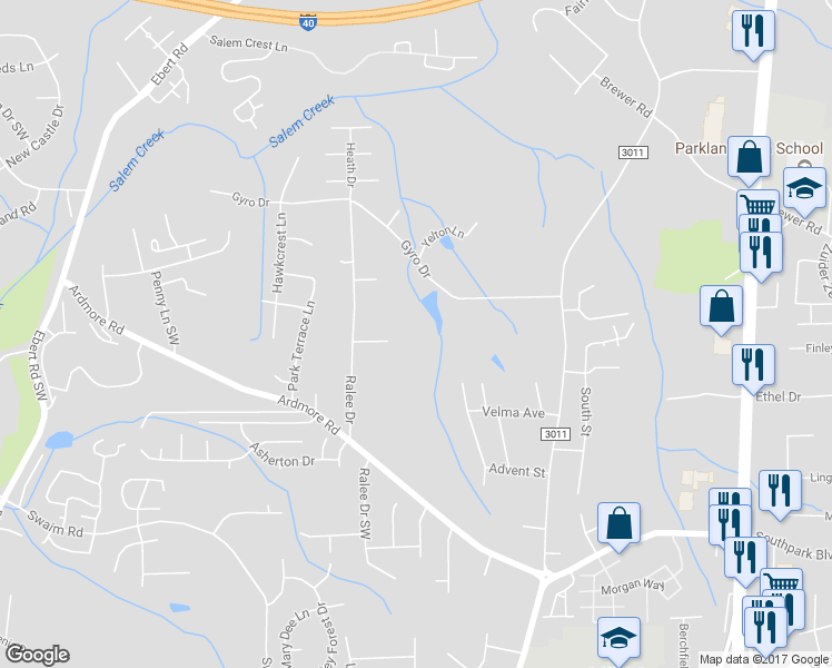 map of restaurants, bars, coffee shops, grocery stores, and more near 1788 Gyro Drive in Winston-Salem