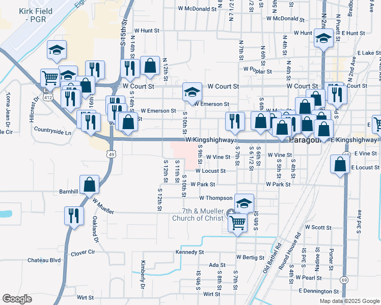 map of restaurants, bars, coffee shops, grocery stores, and more near 900 West Kingshighway in Paragould