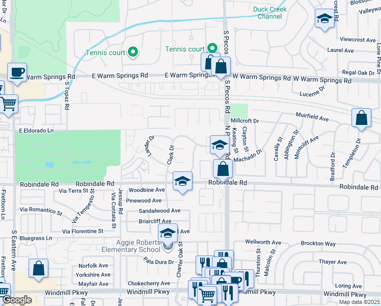 map of restaurants, bars, coffee shops, grocery stores, and more near 2614 White Pine Drive in Henderson