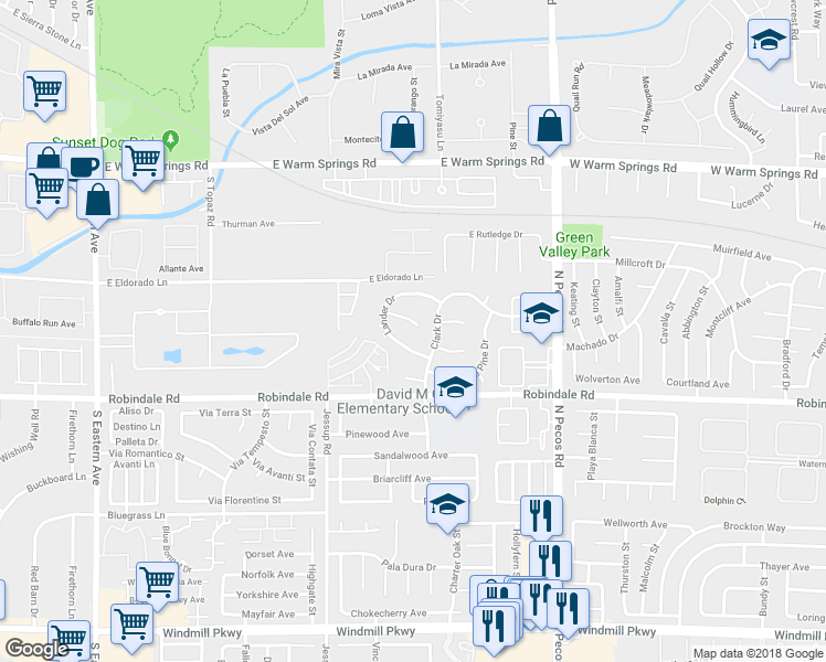 map of restaurants, bars, coffee shops, grocery stores, and more near 304 Lander Drive in Henderson