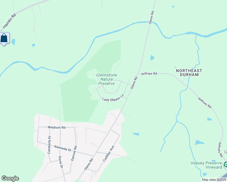 map of restaurants, bars, coffee shops, grocery stores, and more near 4117 Lady Slipper Lane in Durham