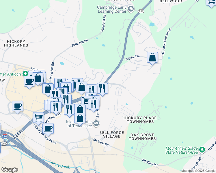 map of restaurants, bars, coffee shops, grocery stores, and more near 790 Bell Road in Nashville