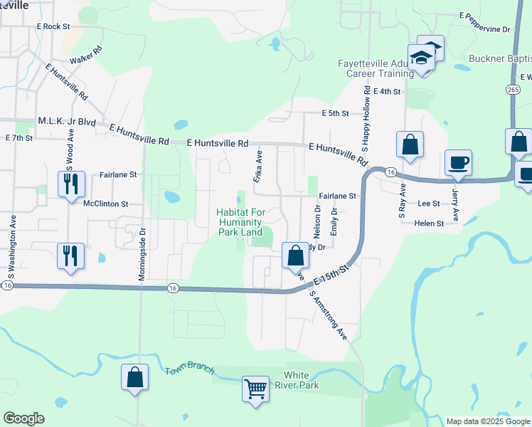 map of restaurants, bars, coffee shops, grocery stores, and more near 1195 Curtis Avenue in Fayetteville