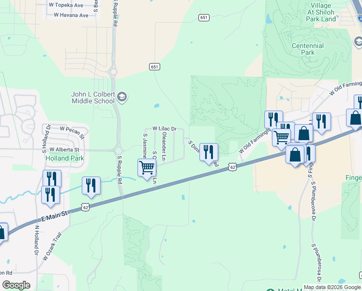 map of restaurants, bars, coffee shops, grocery stores, and more near 1328 Pepper Tree Lane in Fayetteville