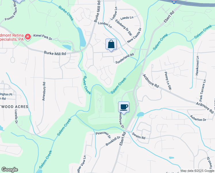 map of restaurants, bars, coffee shops, grocery stores, and more near 2638 Merry Oaks Trail in Winston-Salem