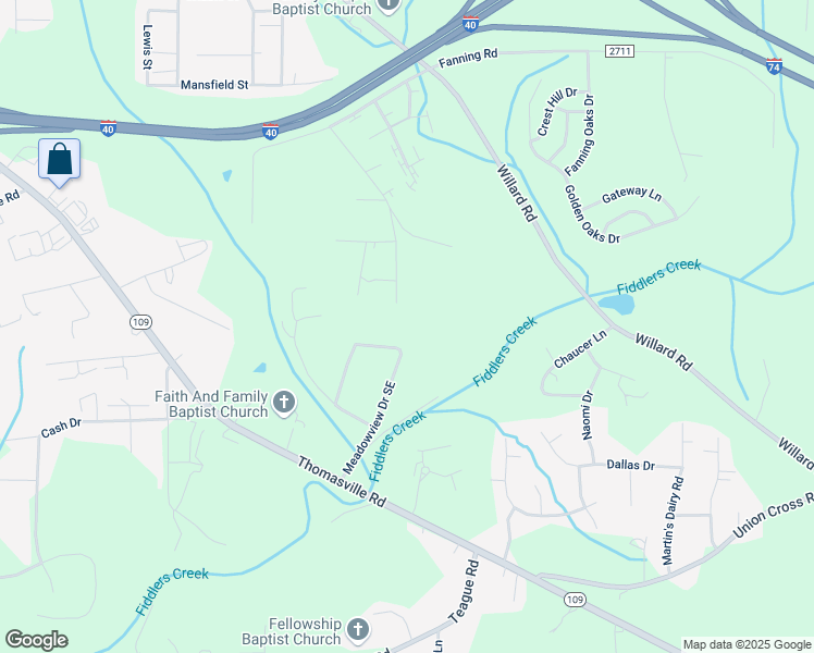 map of restaurants, bars, coffee shops, grocery stores, and more near 300 Meadowview Drive Southeast in Winston-Salem