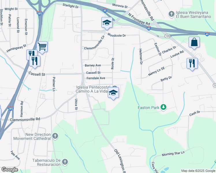 map of restaurants, bars, coffee shops, grocery stores, and more near 828 Elon Street in Winston-Salem