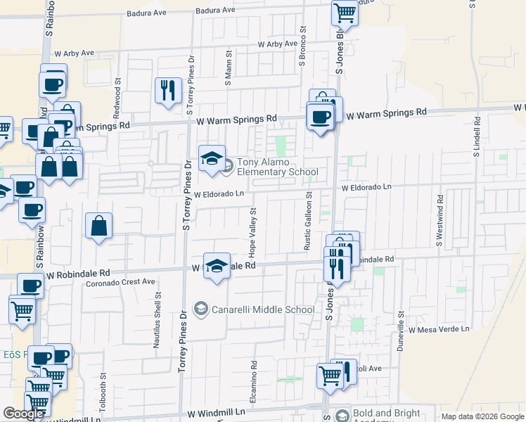 map of restaurants, bars, coffee shops, grocery stores, and more near 7557 Slipstream Court in Las Vegas