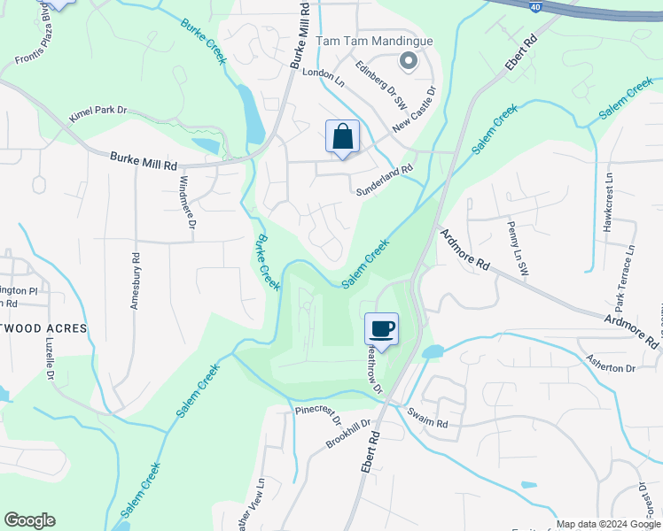 map of restaurants, bars, coffee shops, grocery stores, and more near 2638 Merry Oaks Trail in Winston-Salem
