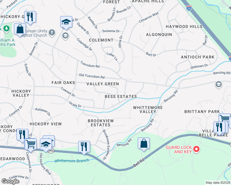 map of restaurants, bars, coffee shops, grocery stores, and more near 177 Delvin Drive in Nashville