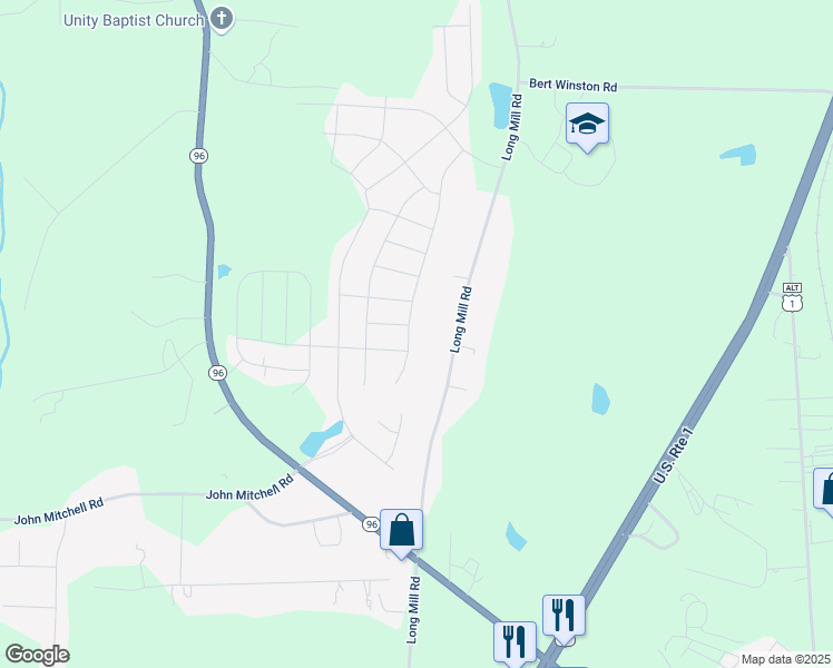 map of restaurants, bars, coffee shops, grocery stores, and more near 109 Meadowrue Lane in Youngsville