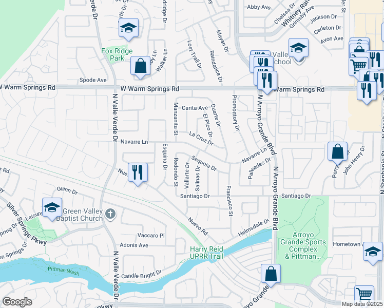 map of restaurants, bars, coffee shops, grocery stores, and more near 1731 Sequoia Drive in Henderson