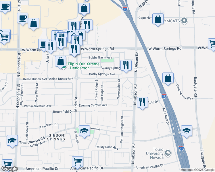 map of restaurants, bars, coffee shops, grocery stores, and more near 1150 Sierra Laurel Court in Henderson