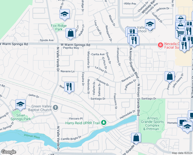 map of restaurants, bars, coffee shops, grocery stores, and more near 1731 Sequoia Drive in Henderson