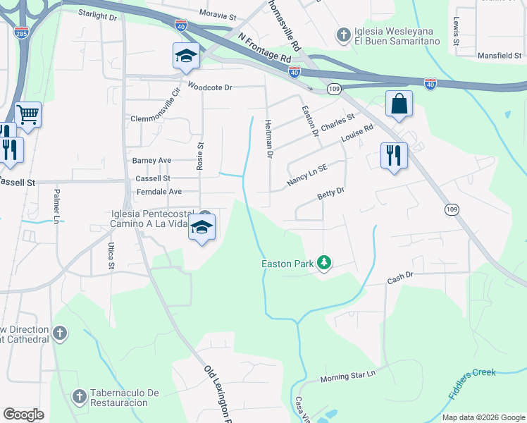 map of restaurants, bars, coffee shops, grocery stores, and more near 924 Ferndale Avenue in Winston-Salem