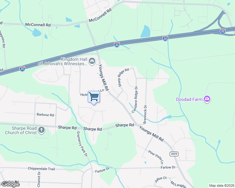 map of restaurants, bars, coffee shops, grocery stores, and more near Waldridge Court in Greensboro